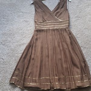 BROWN A-line dress with golden Sequin beading
